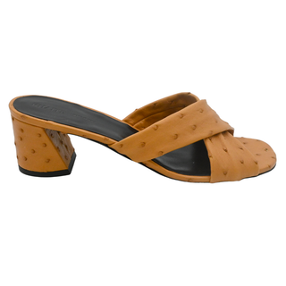 KHAITE | Liria Tan Ostrich Leather Crisscross Mule Sandals