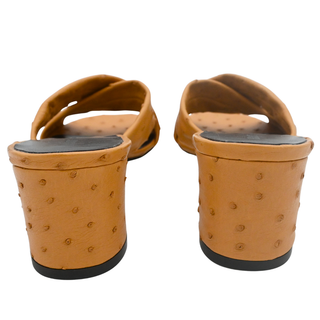 KHAITE | Liria Tan Ostrich Leather Crisscross Mule Sandals
