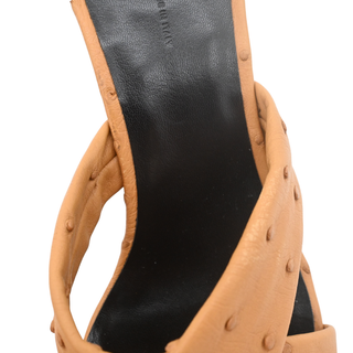 KHAITE | Liria Tan Ostrich Leather Crisscross Mule Sandals