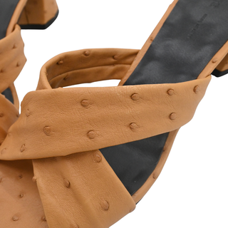KHAITE | Liria Tan Ostrich Leather Crisscross Mule Sandals