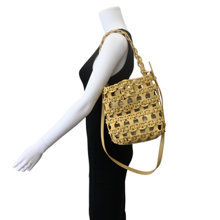 Buttermilk Yellow Woven Chain Link Convertible Bucket Bag