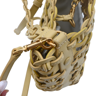 Buttermilk Yellow Woven Chain Link Convertible Bucket Bag