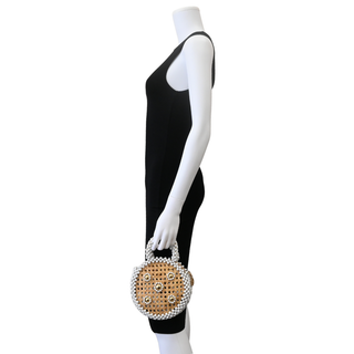 Alida Beaded Wicker Top Handle Bag