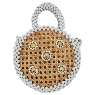 Alida Beaded Wicker Top Handle Bag