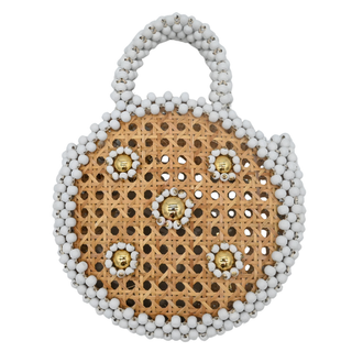 Alida Beaded Wicker Top Handle Bag
