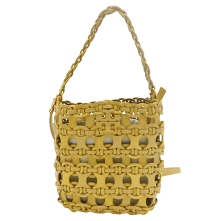 Buttermilk Yellow Woven Chain Link Convertible Bucket Bag