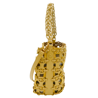 Buttermilk Yellow Woven Chain Link Convertible Bucket Bag