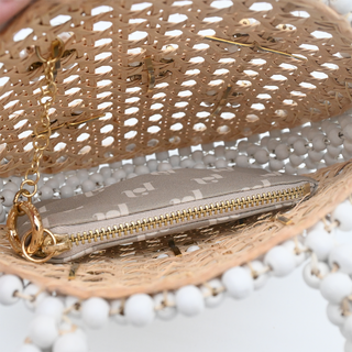 Alida Beaded Wicker Top Handle Bag