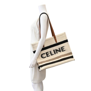 CELINE | Large Cabas Striped Textile Tote Bag