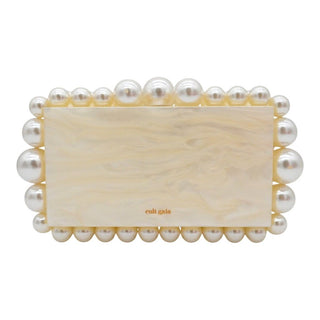 CULT GAIA | Ivory Marbled Acrylic Faux-Pearl Box Clutch