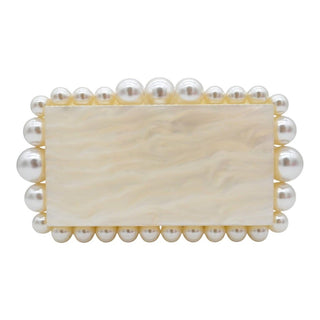 CULT GAIA | Ivory Marbled Acrylic Faux-Pearl Box Clutch