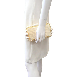 CULT GAIA | Ivory Marbled Acrylic Faux-Pearl Box Clutch