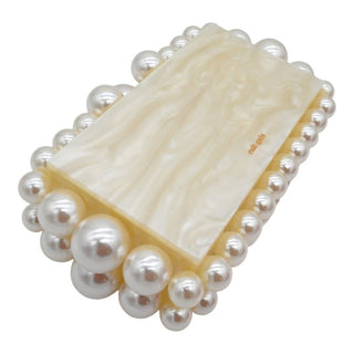 CULT GAIA | Ivory Marbled Acrylic Faux-Pearl Box Clutch