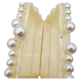 CULT GAIA | Ivory Marbled Acrylic Faux-Pearl Box Clutch
