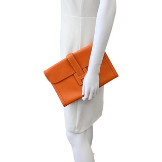 HERMES | Orange Jige Elan Swift Leather Clutch