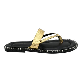 Whipstitch Croc-Embossed Gold Metallic Leather Thong Sandals