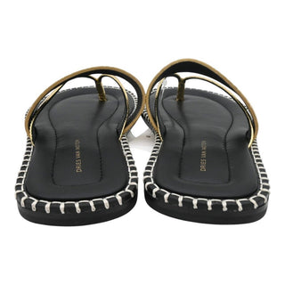 Whipstitch Croc-Embossed Gold Metallic Leather Thong Sandals