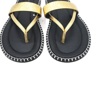 Whipstitch Croc-Embossed Gold Metallic Leather Thong Sandals