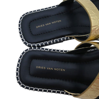 Whipstitch Croc-Embossed Gold Metallic Leather Thong Sandals