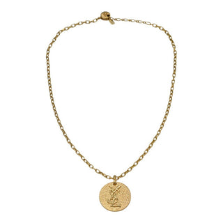 YSL | Gold-Tone YSL Logo Medallion Pendant Necklace