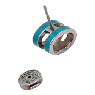HERMES | Mini Pop H Blue Enamel Stud Earrings