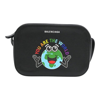 You Are The World Mini Camera Bag Black Leather Crossbody