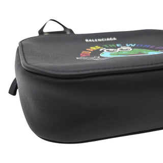 You Are The World Mini Camera Bag Black Leather Crossbody
