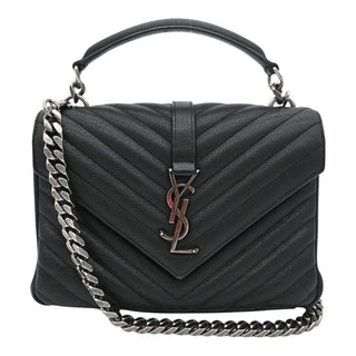 Black College Matelassé Leather Chain Shoulder Bag