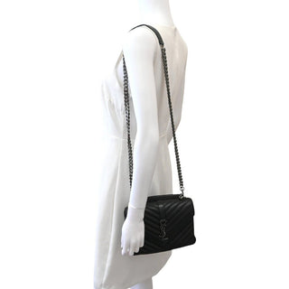 Black College Matelassé Leather Chain Shoulder Bag