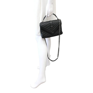 Black College Matelassé Leather Chain Shoulder Bag