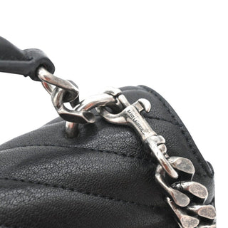 Black College Matelassé Leather Chain Shoulder Bag