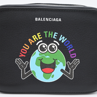 You Are The World Mini Camera Bag Black Leather Crossbody