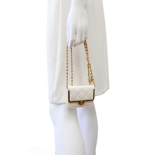 White Quilted Leather Mini Belt Bag