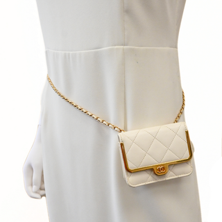 White Quilted Leather Mini Belt Bag