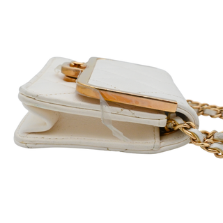 White Quilted Leather Mini Belt Bag