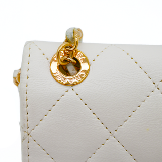 White Quilted Leather Mini Belt Bag