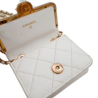 White Quilted Leather Mini Belt Bag