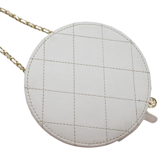 White Quilted Mini Round Vanity Case With Chain