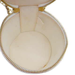 White Quilted Mini Round Vanity Case With Chain