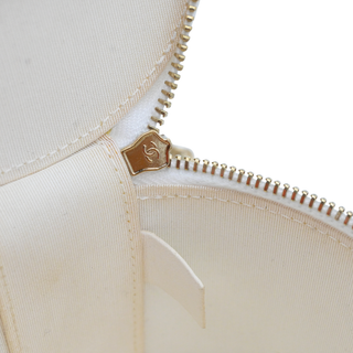 White Quilted Mini Round Vanity Case With Chain