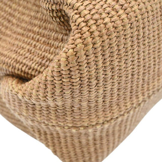 Tan Raffia Leather Trim Beaded Tote Bag