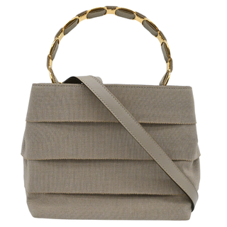 Taupe Layered Grosgrain Mini Top Handle Bag