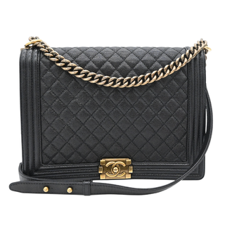 Black Caviar Leather Large Boy Flap Bag