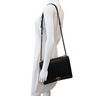 Black Caviar Leather Large Boy Flap Bag