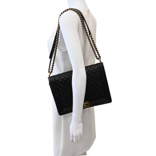 Black Caviar Leather Large Boy Flap Bag