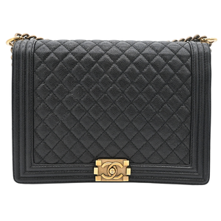 Black Caviar Leather Large Boy Flap Bag