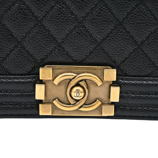 Black Caviar Leather Large Boy Flap Bag