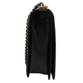 Black Caviar Leather Large Boy Flap Bag
