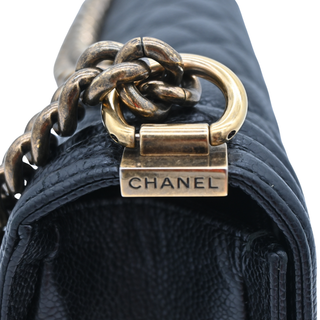 Black Caviar Leather Large Boy Flap Bag