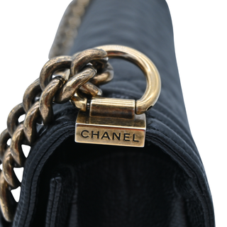 Black Caviar Leather Large Boy Flap Bag